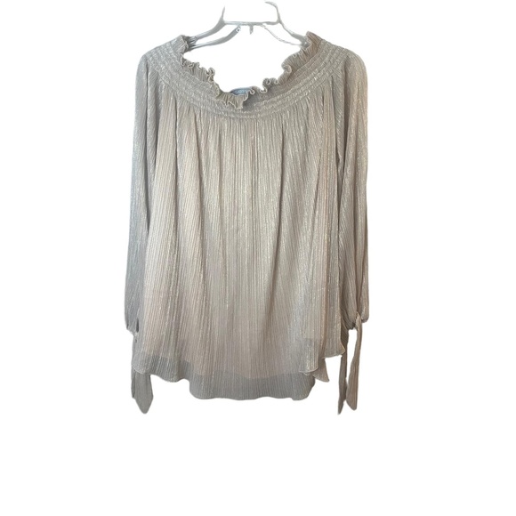 Caroline Constas Metallic Gold Off-Shoulder Blouse Ruffle Tie Sleeves M - Picture 8 of 8